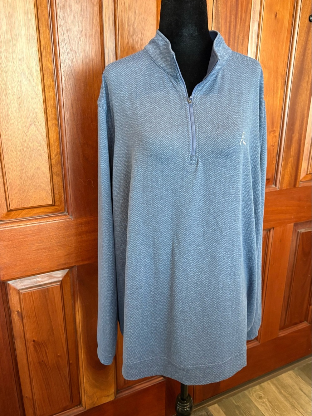 Rhoback 1/4 Zip Herringbone Performance Q-Zip Pullover Light Blue Size XL